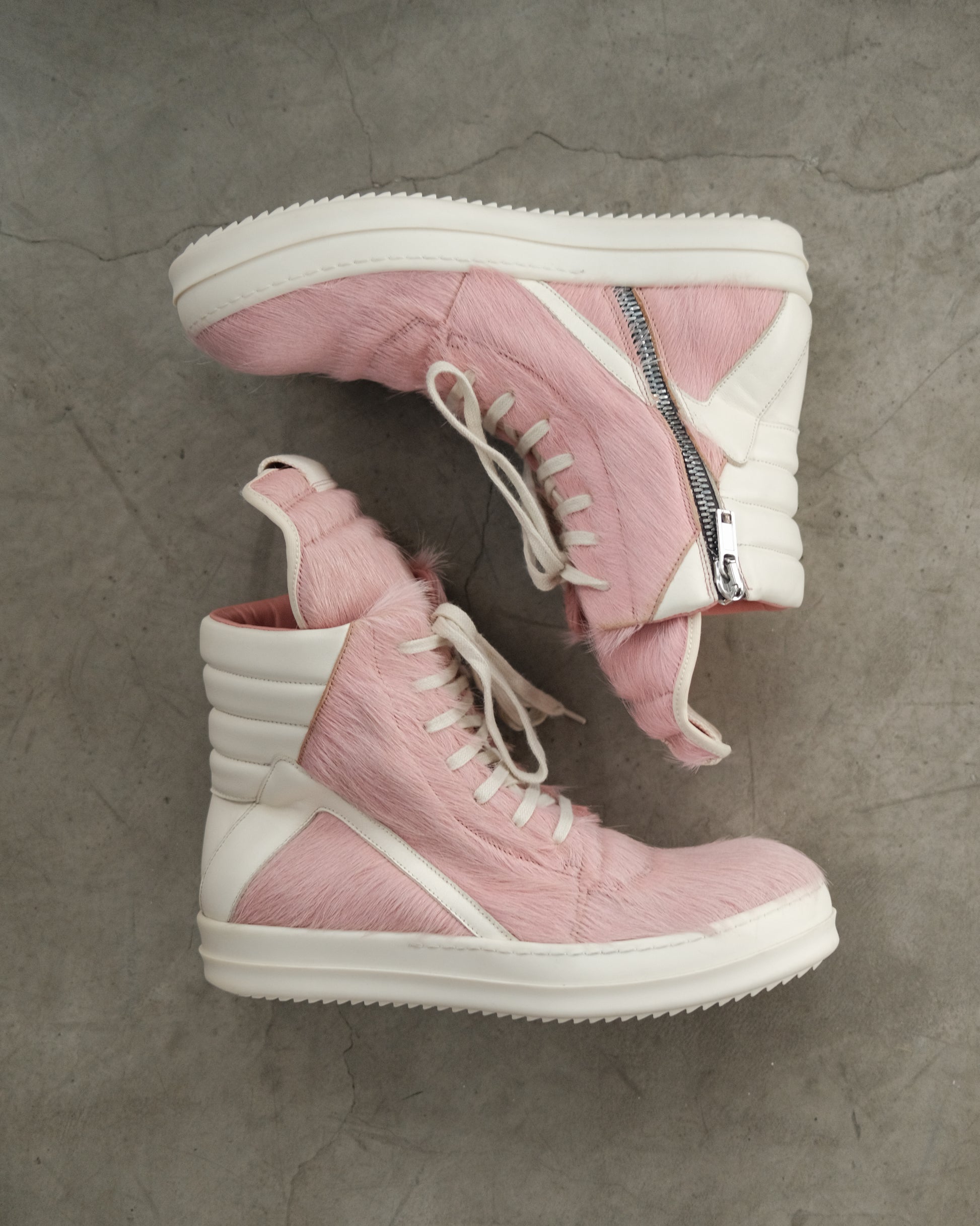 Rick Owens Pink Geobasket Pony Hair Sneakers
