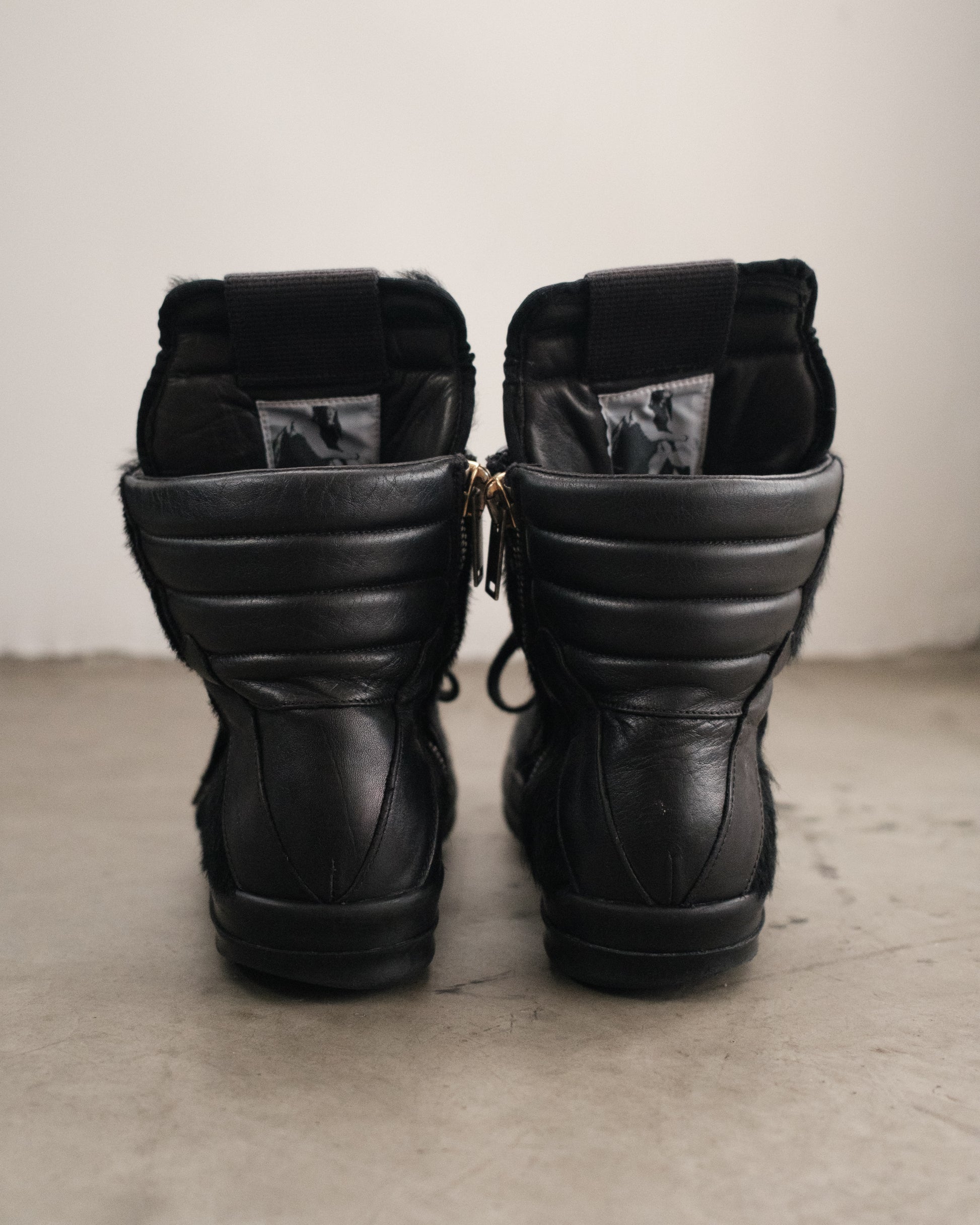 Rick Owens FW13 Black Pony Hair Geobasket Sneakers