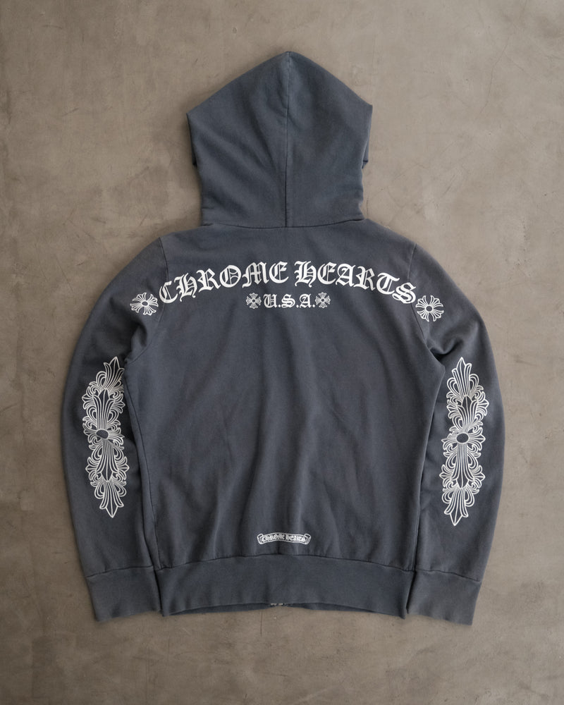 CHROME HEARTS Friends and Family Exclusive Shoulder Floral
Zip-Up Hoodie Grey