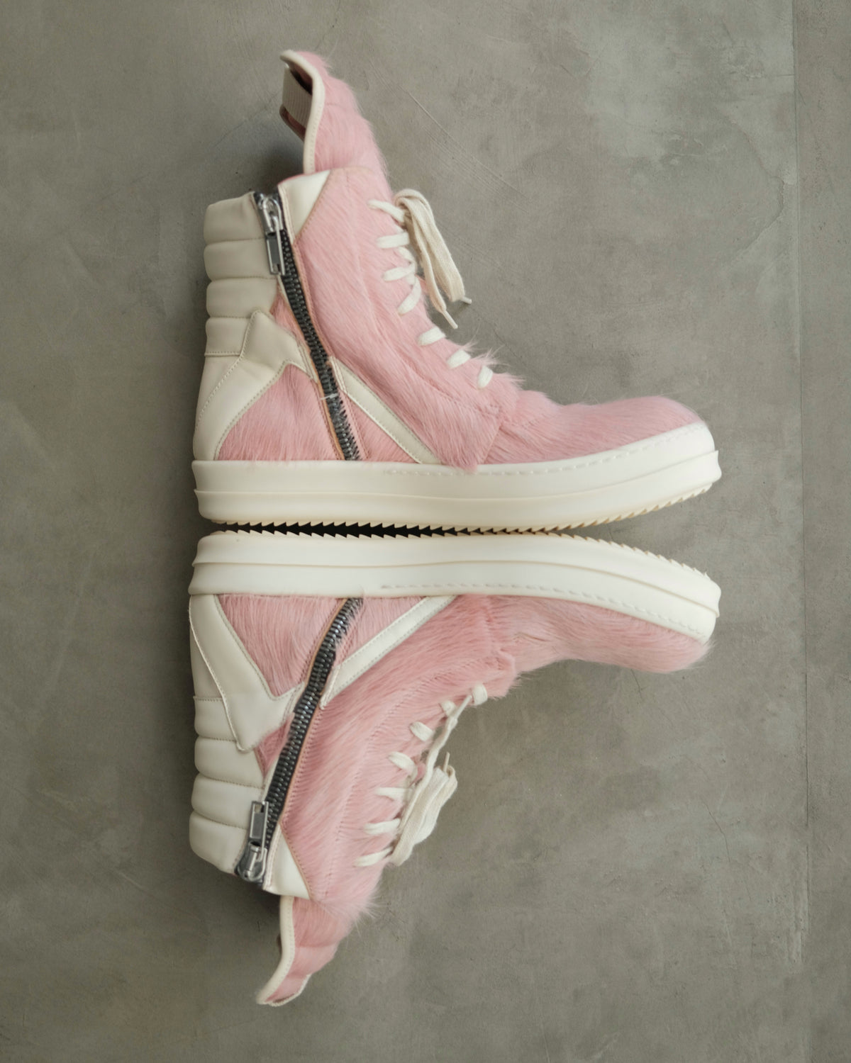 RICKOWENS Pink Geobasket Pony Hair Sneakers