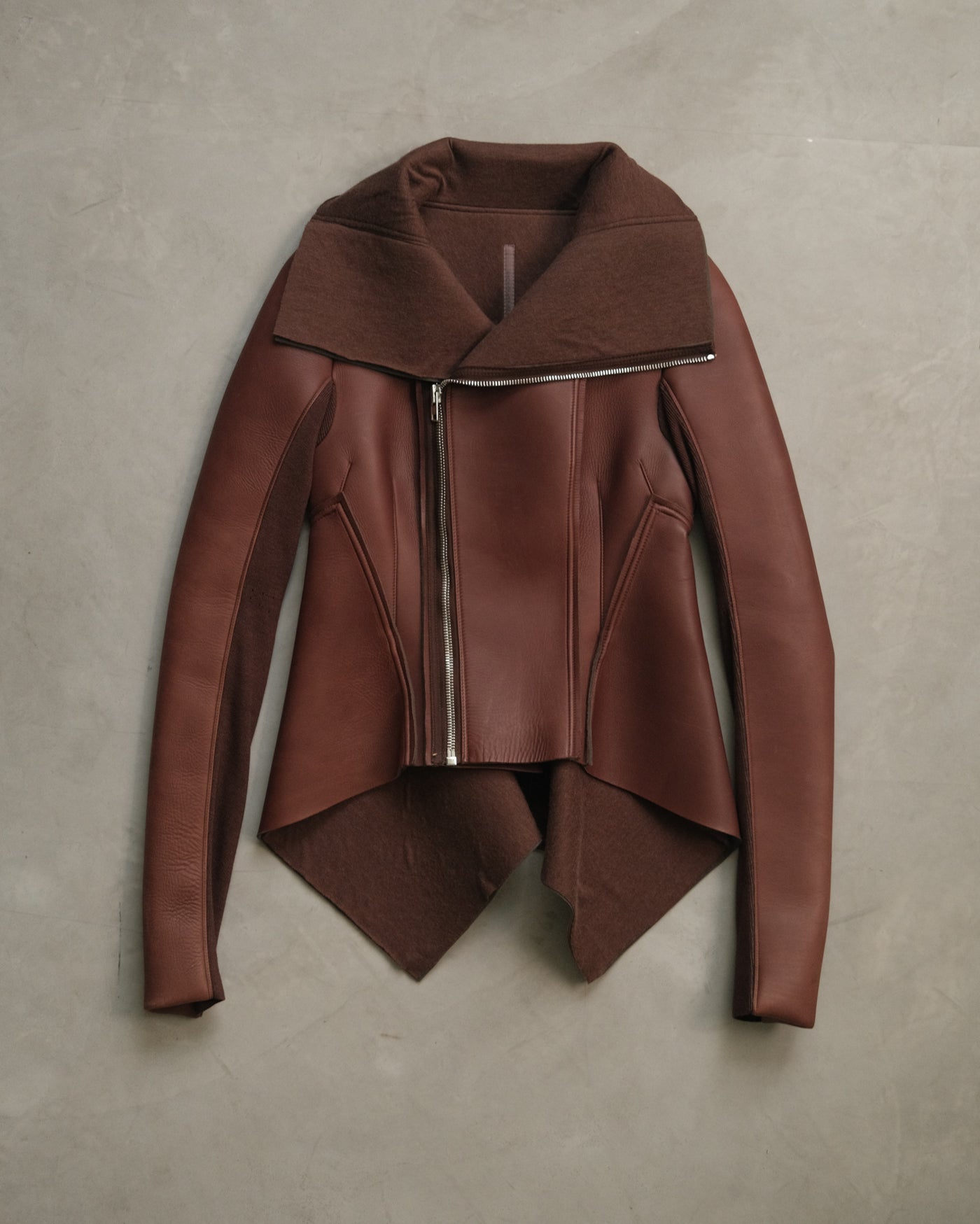 F16 RICK OWENS LILIES Asymmetric Leather Jacket