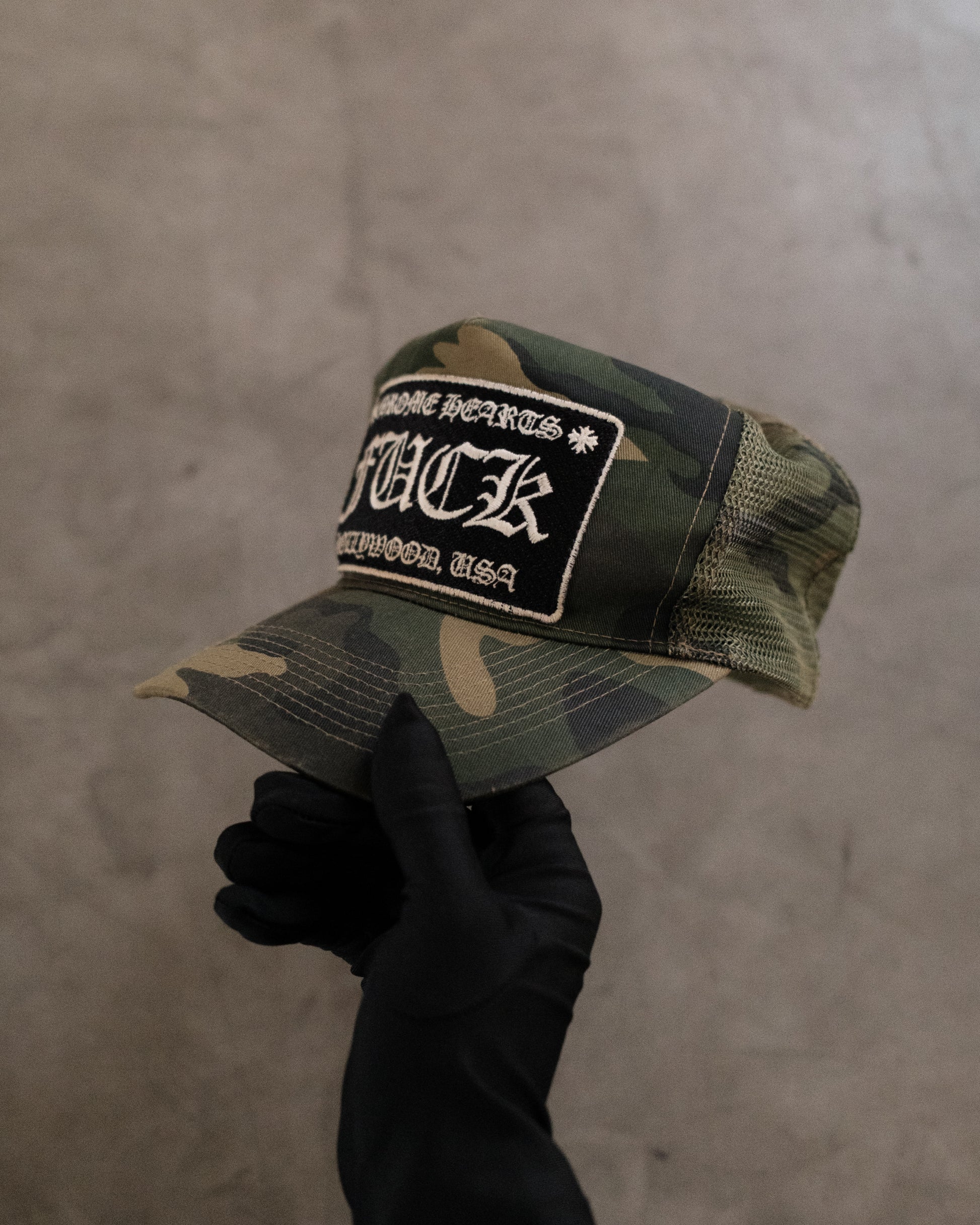 CHROME HEARTS Vintage Camo Trucker Hat