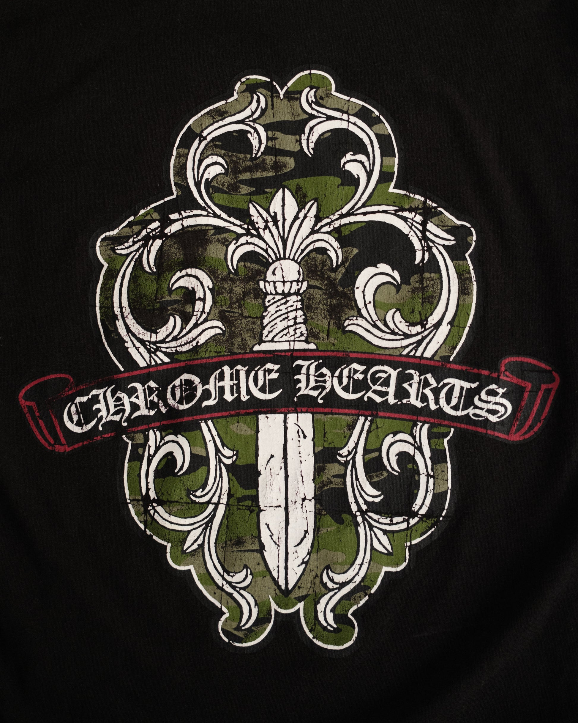 Vintage CHROME HEARTS Dagger Floral Scroll Logo Pocket Tee