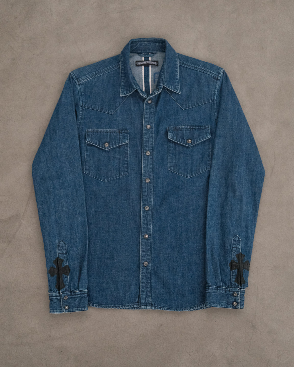 CHROME HEARTS Denim Western Cross Ball Button Long Sleeve Shirt