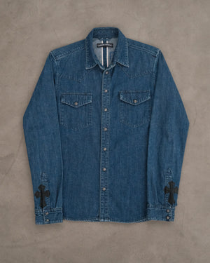 CHROME HEARTS Denim Western Cross Ball Button Long Sleeve Shirt
