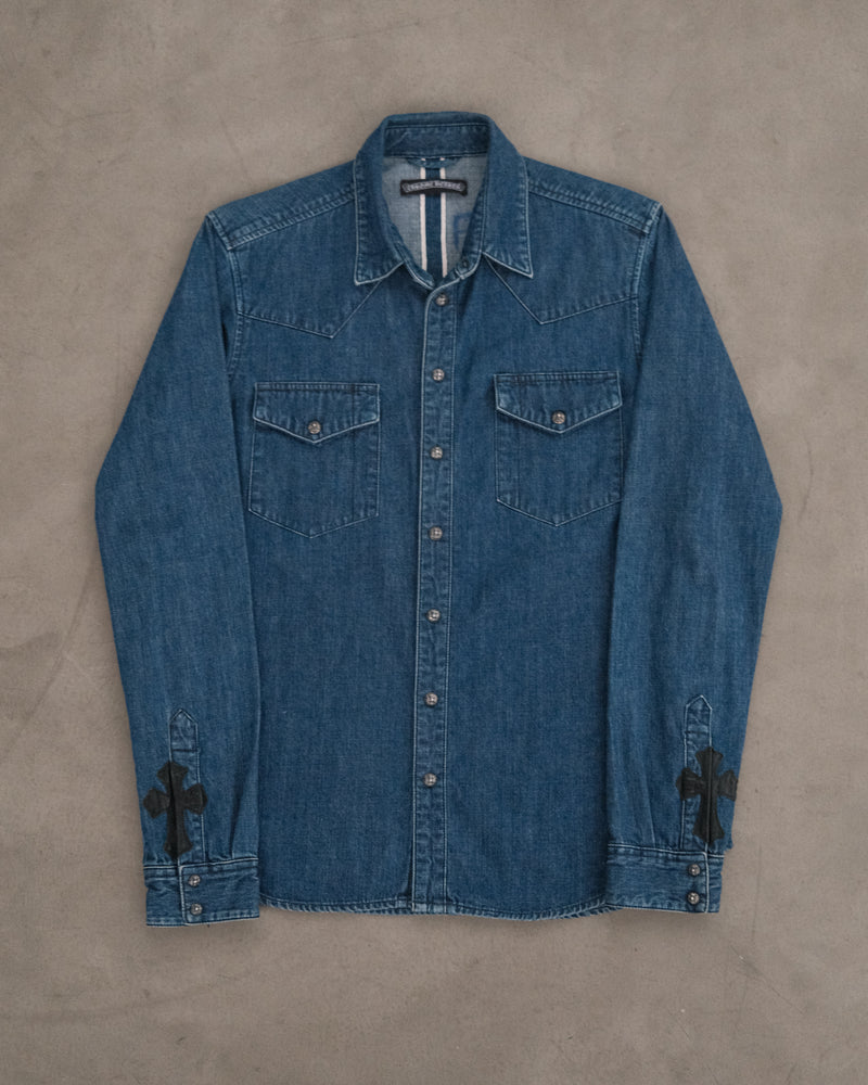 CHROME HEARTS Denim Western Cross Ball Button Long Sleeve Shirt