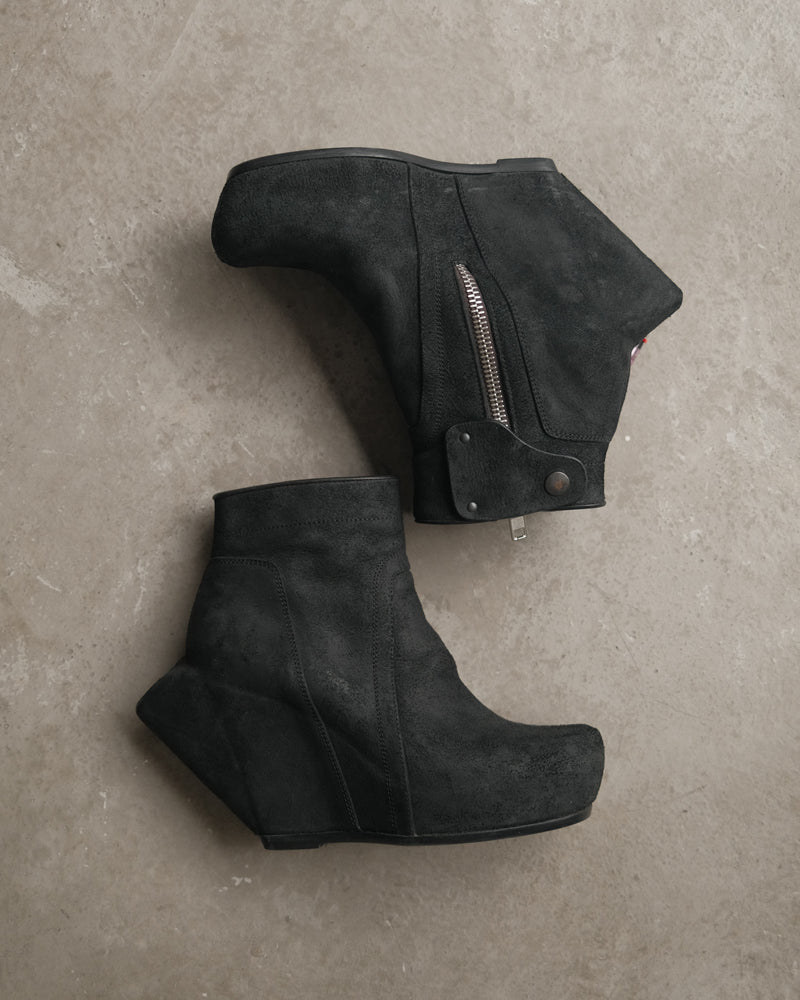 RICK OWENS Black Suede Wedge Boots