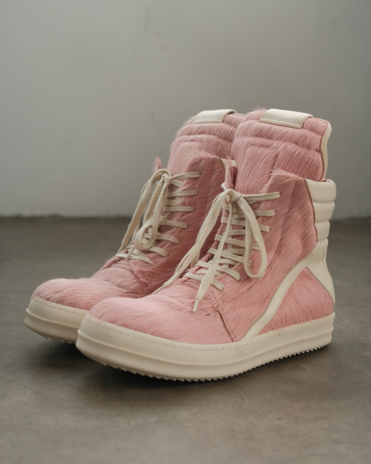 Rick Owens Pink Geobasket Pony Hair Sneakers