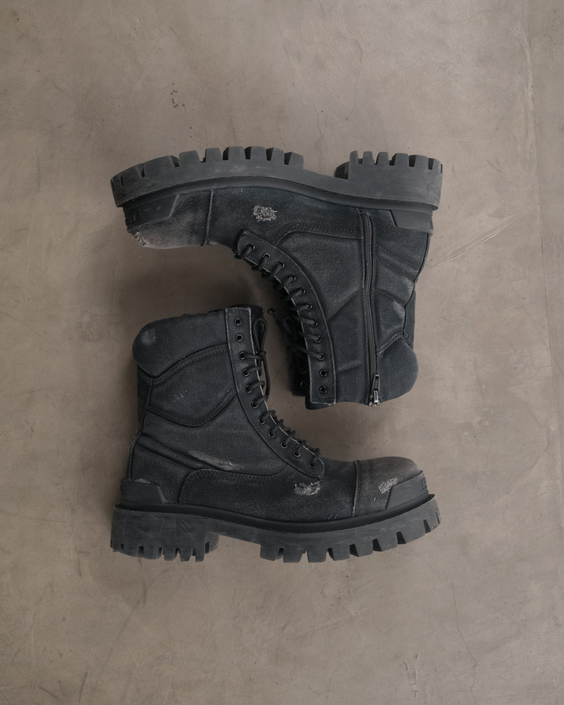 BALENCIAGA Strike Distressed Lace-Up Boots