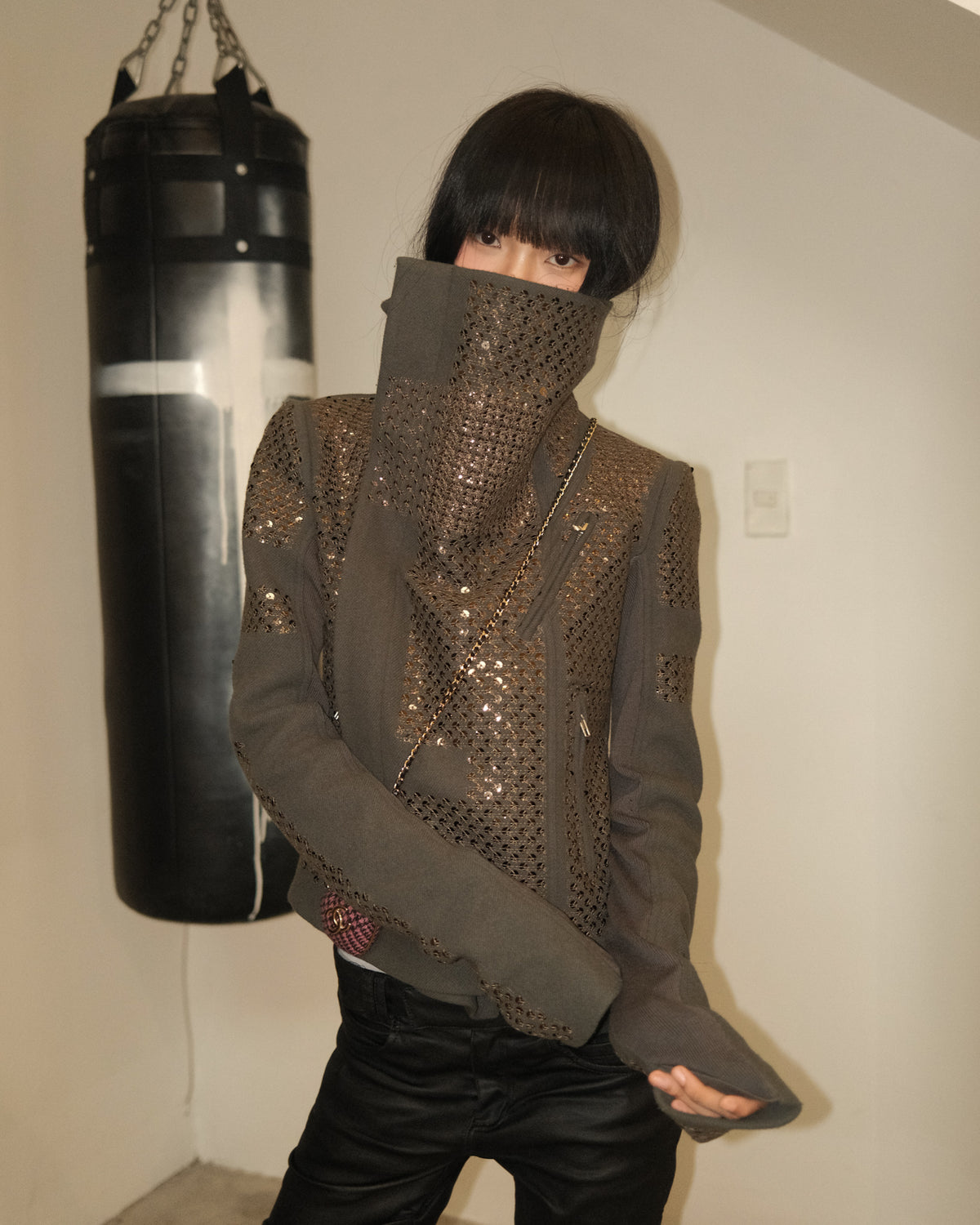 Rick Owens “SPHINX” FW15 Embroidered Sequin Biker Jacket