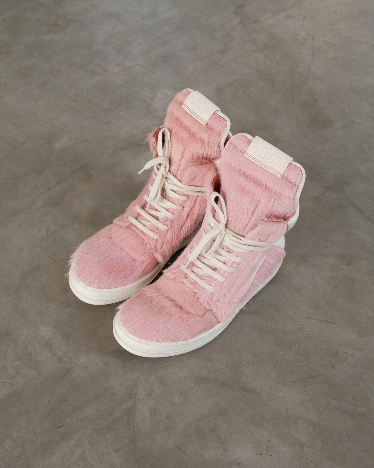 RICK OWENS Pink Geobasket Pony Hair Sneakers