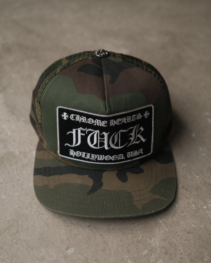 Chrome Hearts FUCK Hollywood Trucker Hat – Camo