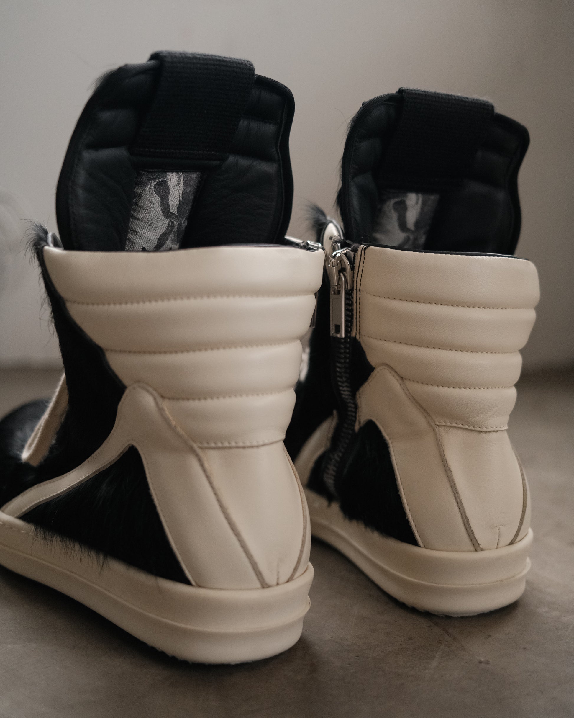 RICK OWENS Black Pony Hair Geobasket Sneakers