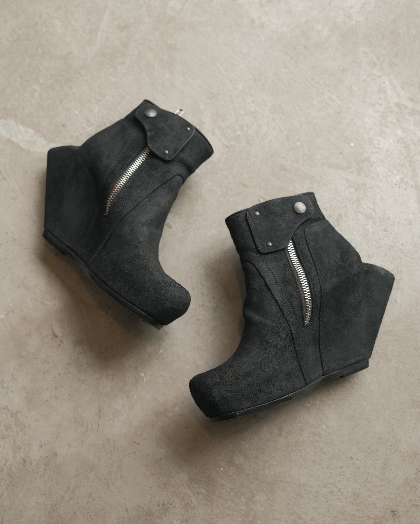 RICK OWENS Black Suede Wedge Boots