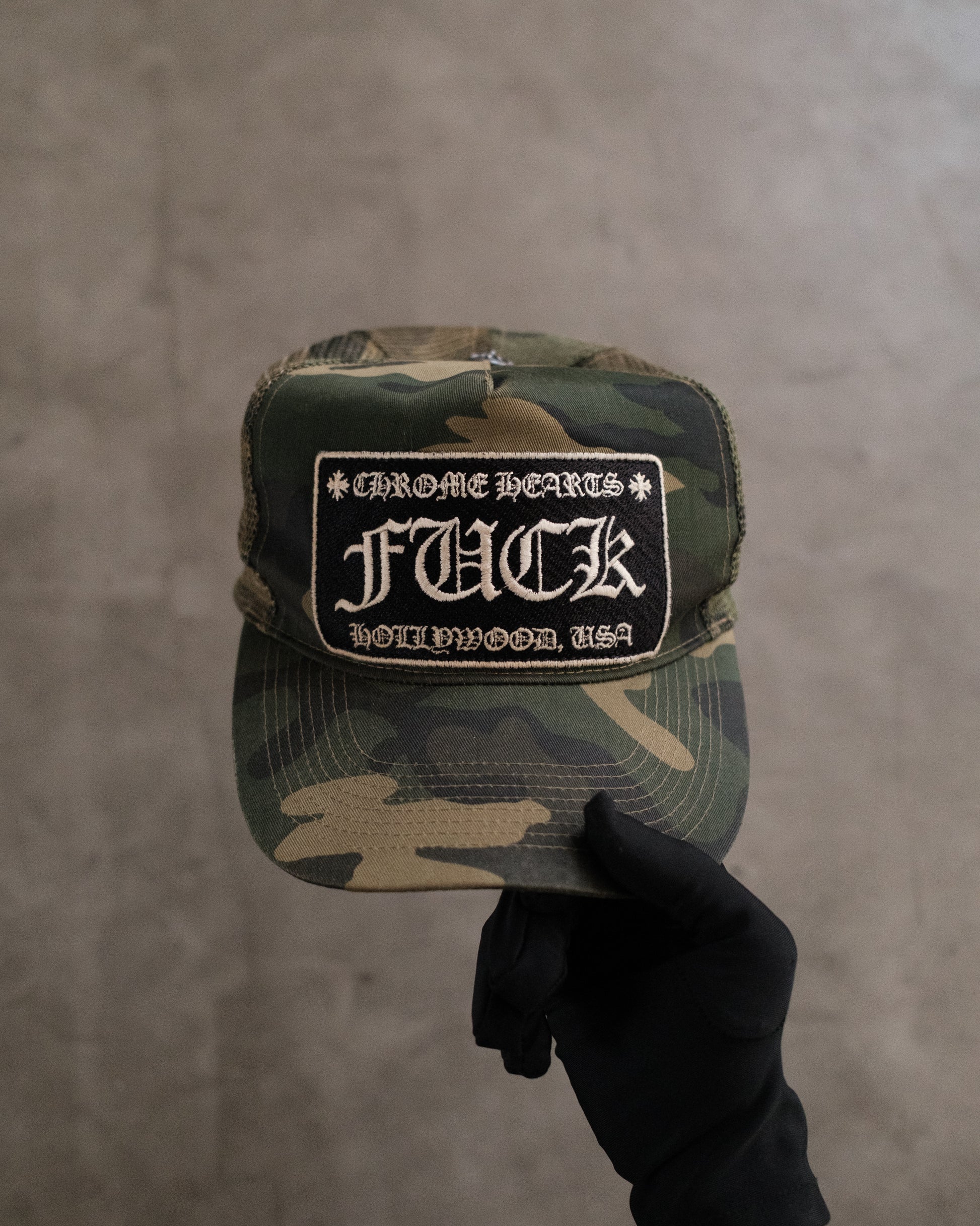 CHROME HEARTS Vintage Camo Trucker Hat