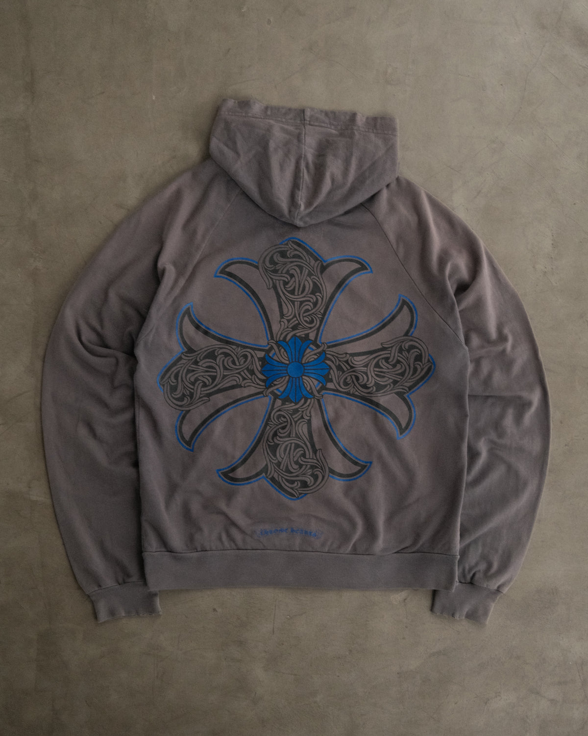 CHROME HEARTS Blue Floral Cross Logo Grey Zip Up Hoodie
