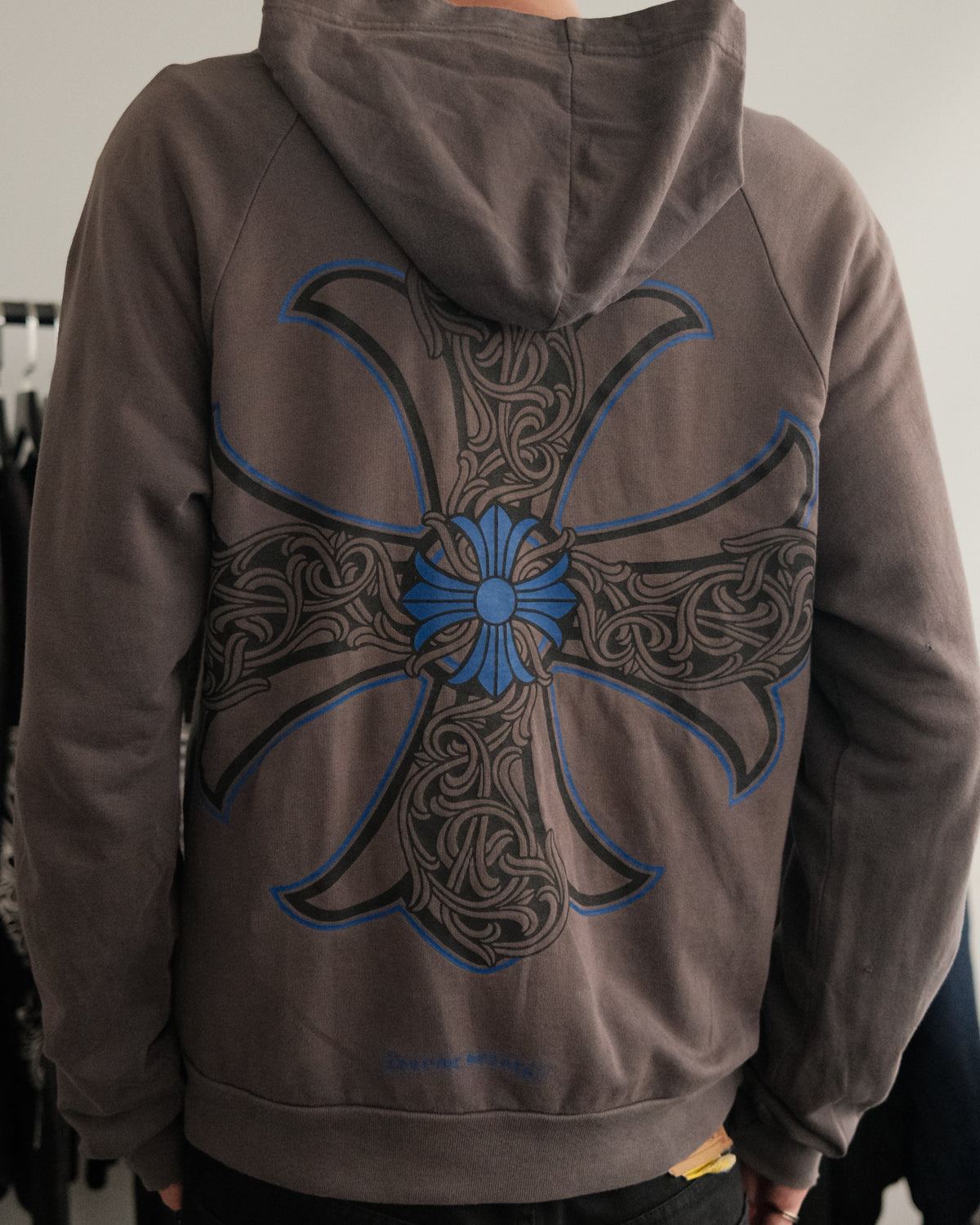 CHROME HEARTS Blue Floral Cross Logo Grey Zip Up Hoodie
