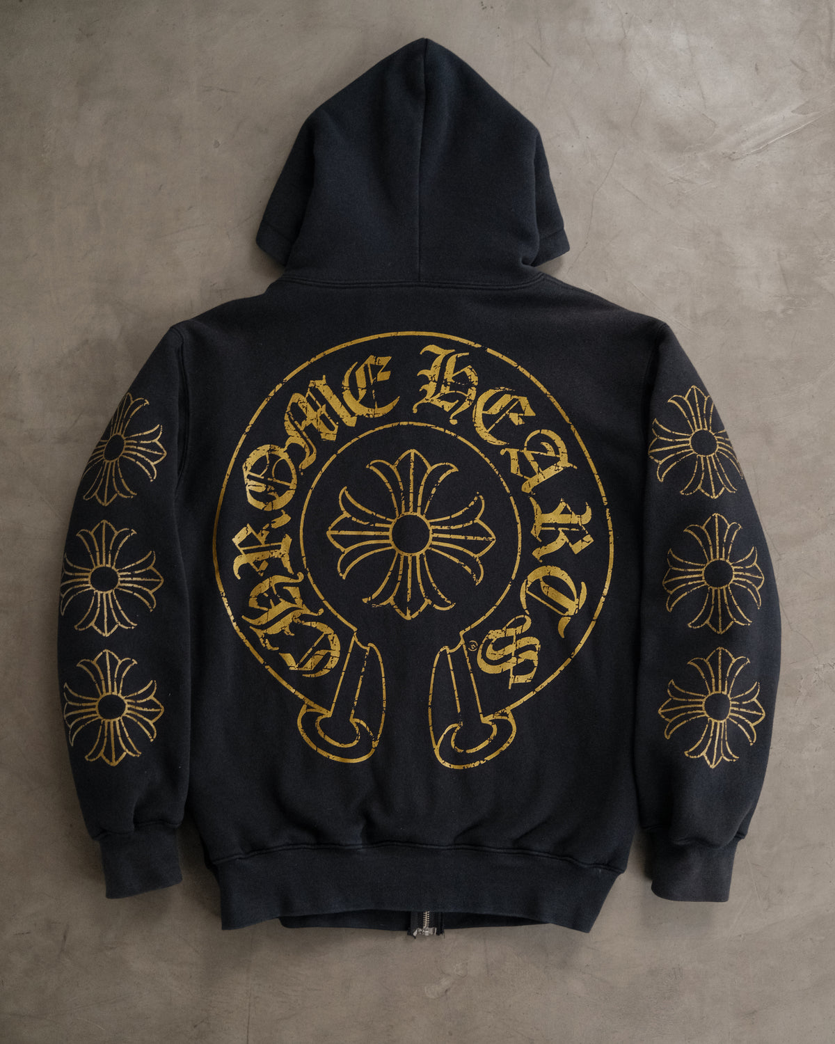 Vintage Chrome Hearts Gold Thermal Zip-Up Hoodie