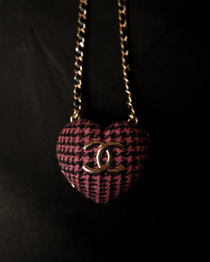 2022 Tweed & Leather CC Heart Locket Pendant Necklace
