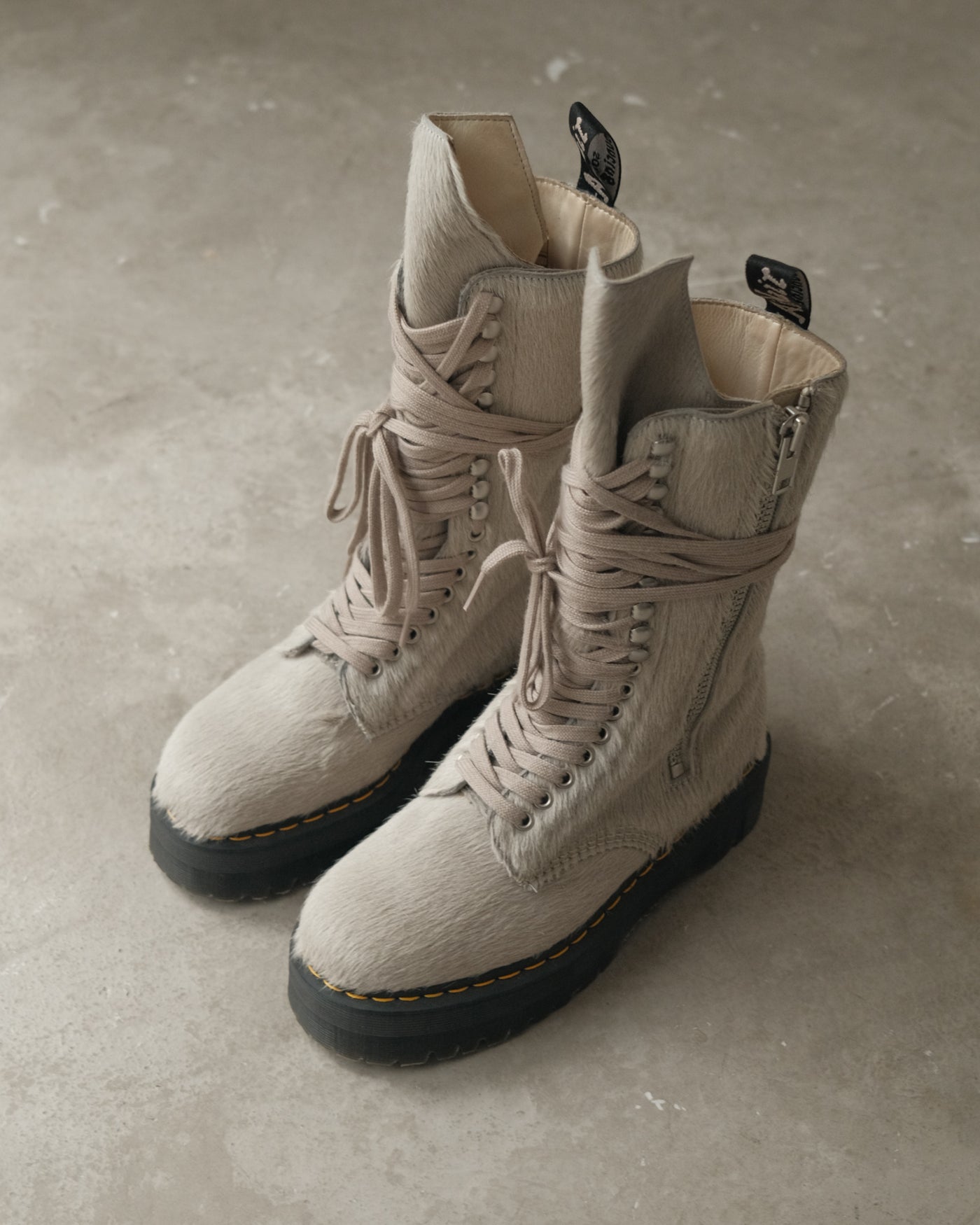 Rick Owens x Dr. Martens ‘Calf Hair’ Hi-top Light Grey Side Zip Boots