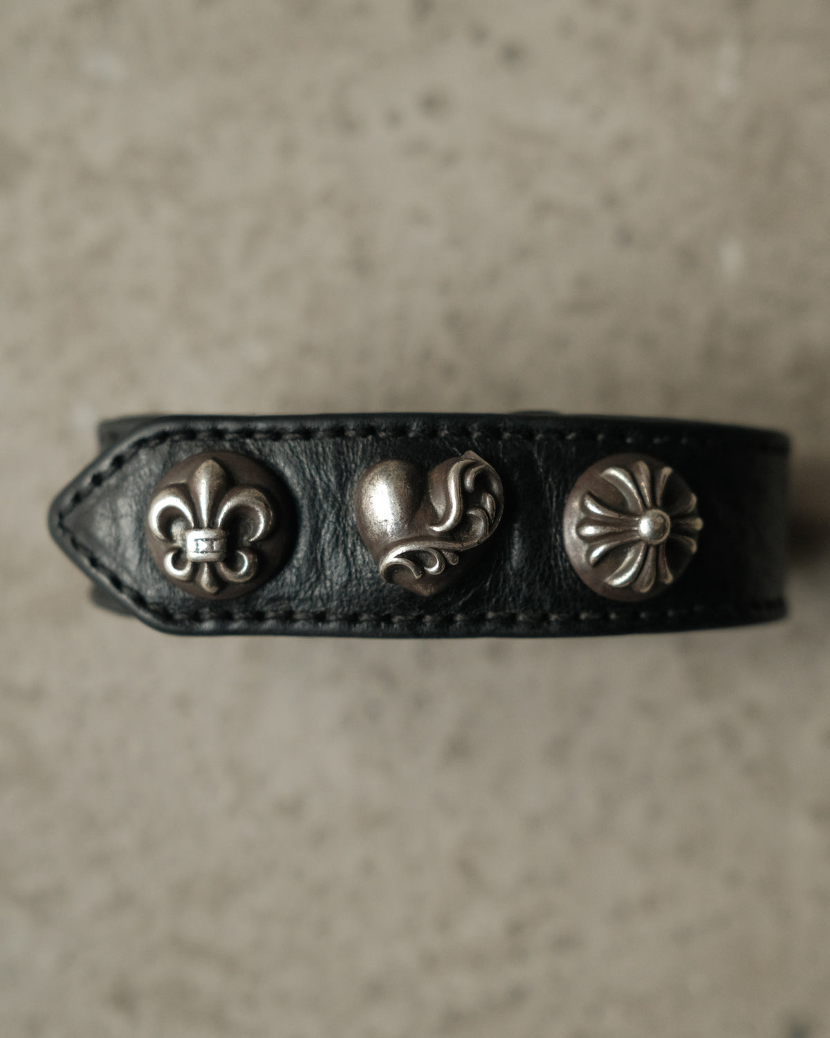 Chrome Hearts Adjustable Leather Silver Bracelet