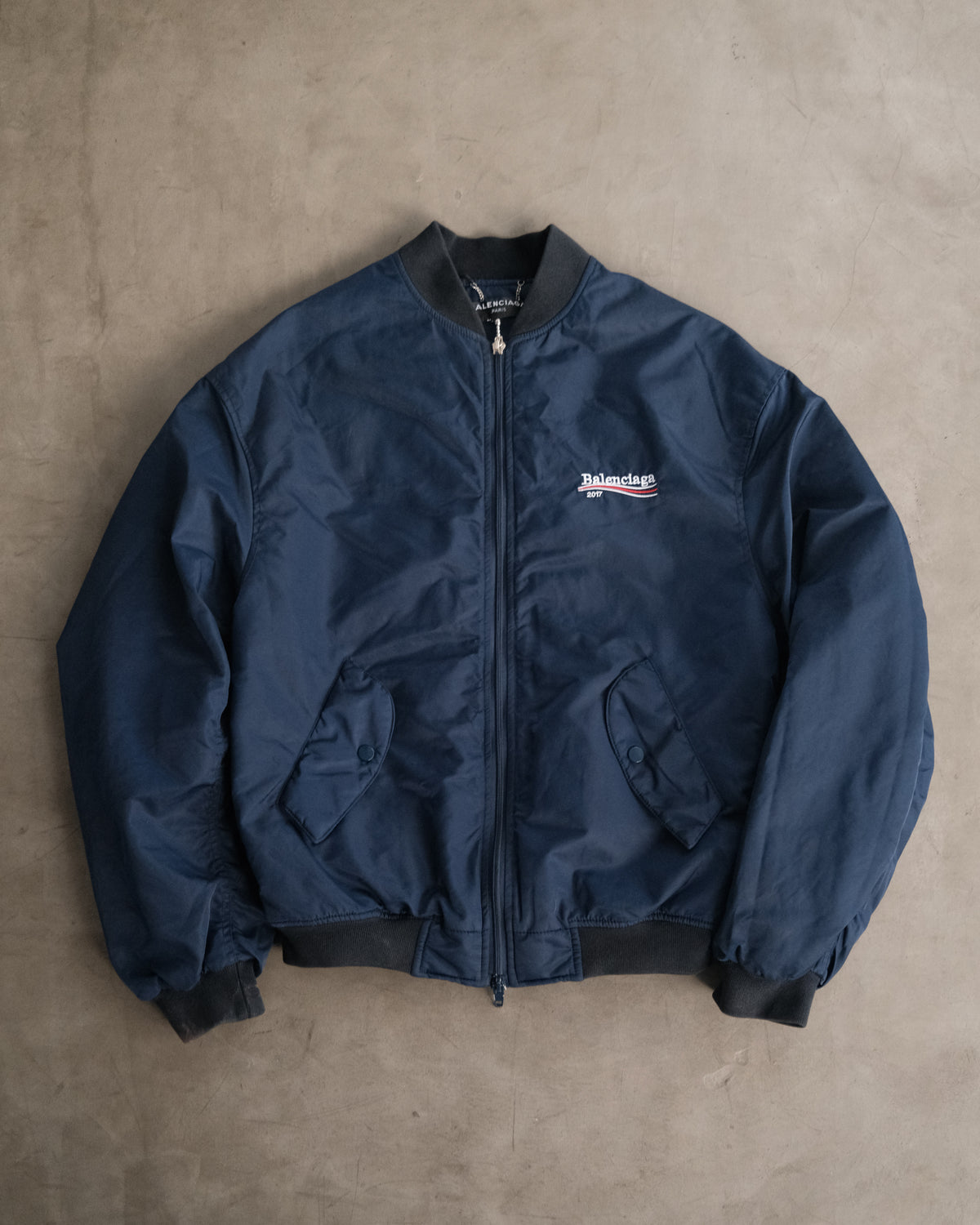 BALENCIAGA 2017 Runway Navy Wobble Campaign MA1 Padded Bomber Jacket
