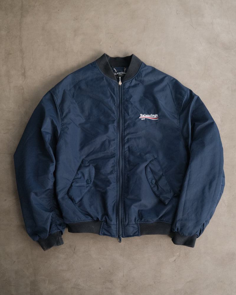 BALENCIAGA 2017 Runway Navy Wobble Campaign MA1 Padded Bomber Jacket