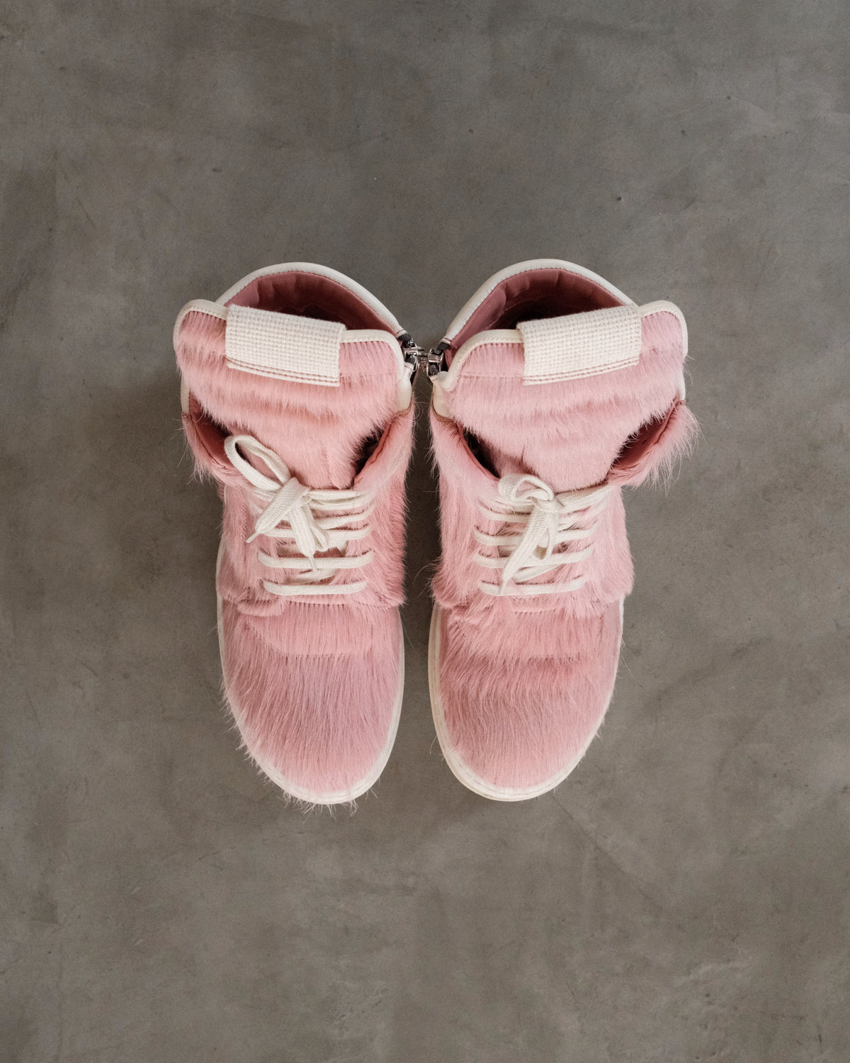 RICK OWENS Pink Geobasket Pony Hair Sneakers