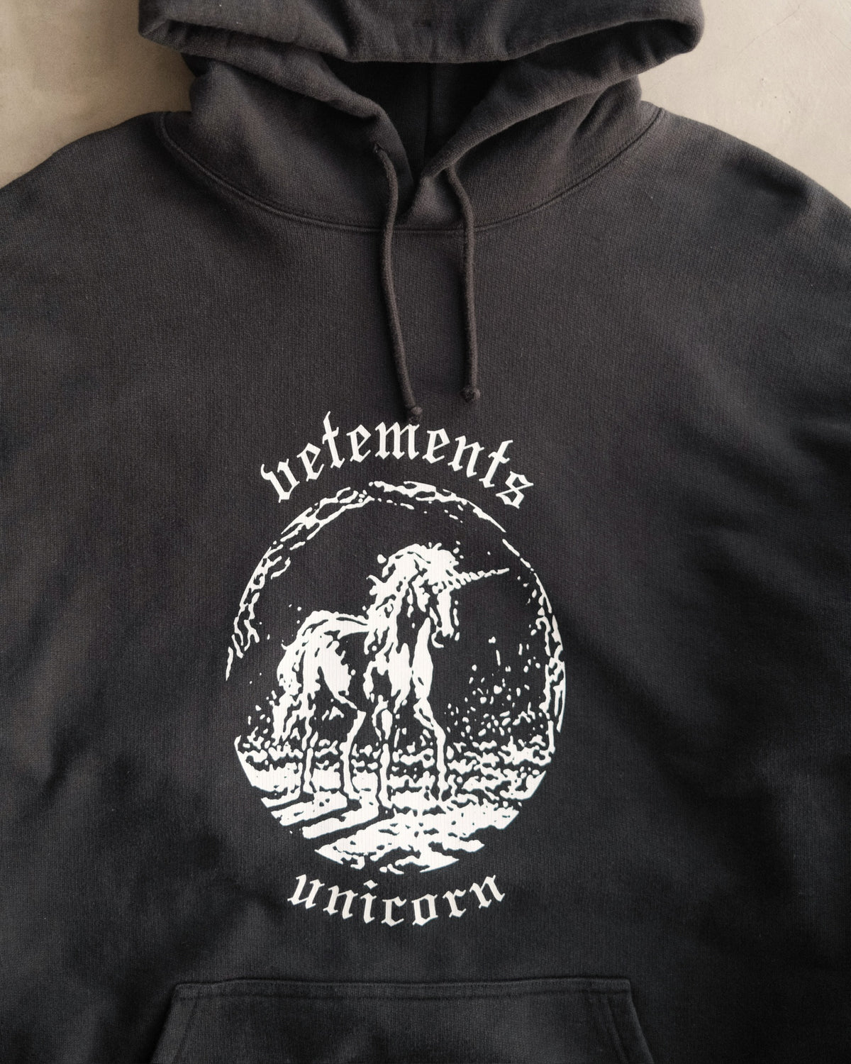 SS22 VETEMENTS ‘Unicorn’ Antwerp Black Negative Motif Hoodie