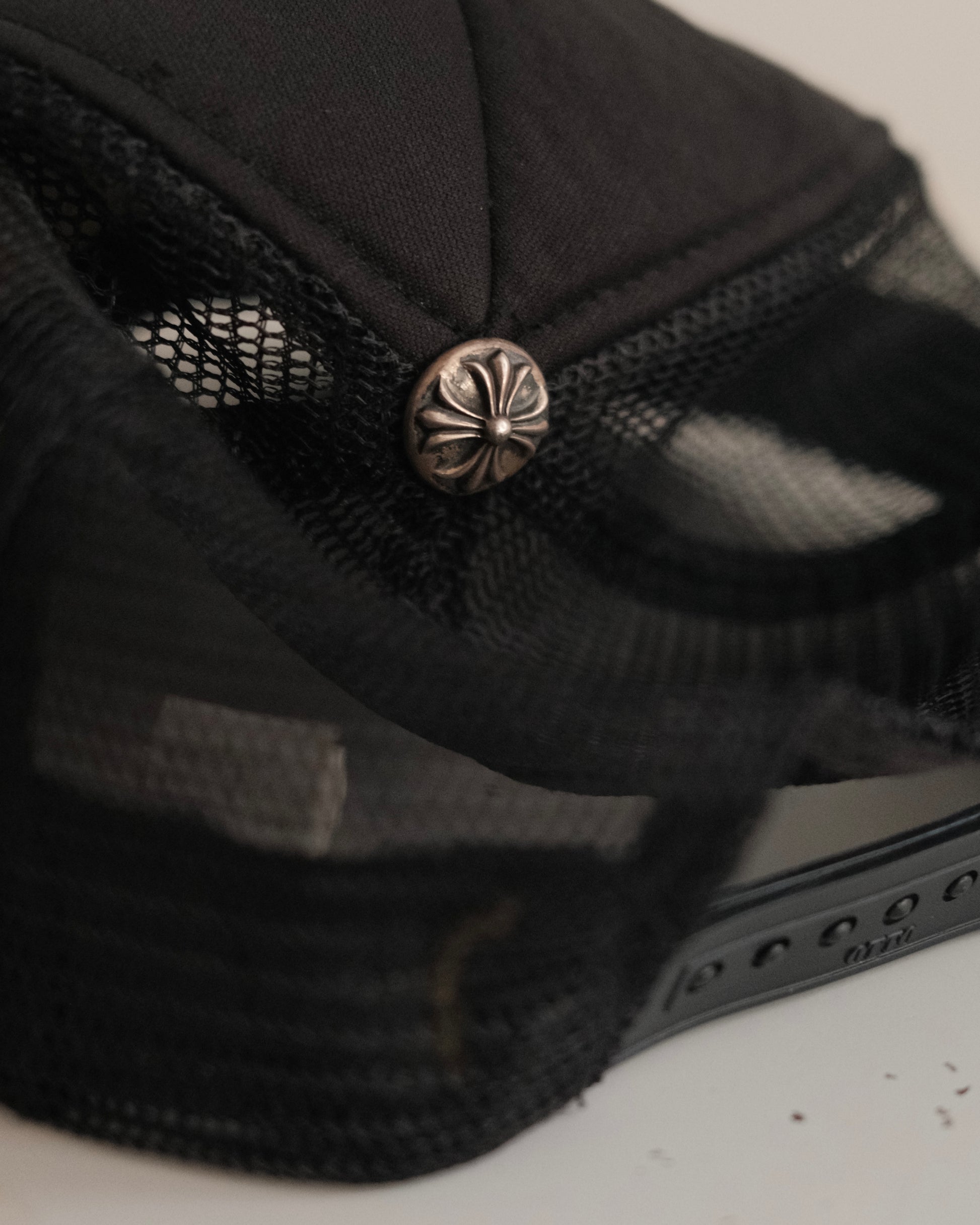 Vintage CHROME HEARTS Triple Leather Cross Patch Trucker Hat