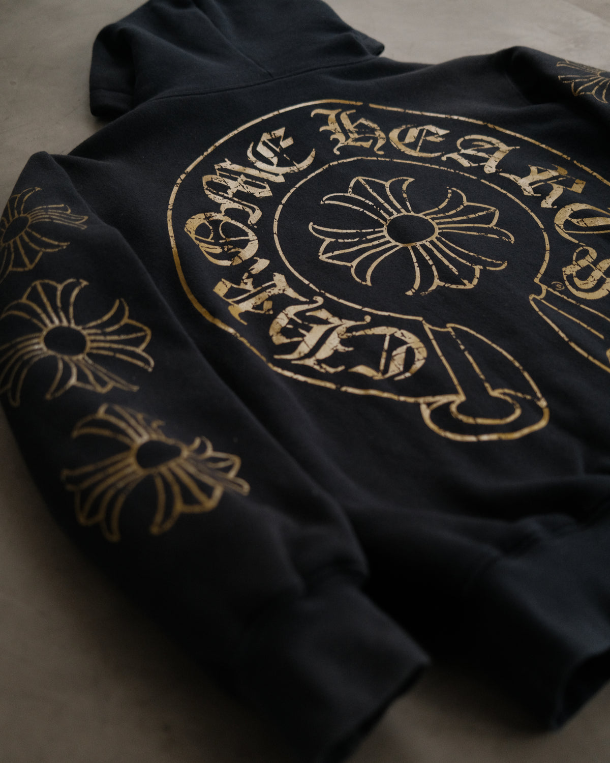 Vintage Chrome Hearts Gold Thermal Zip-Up Hoodie