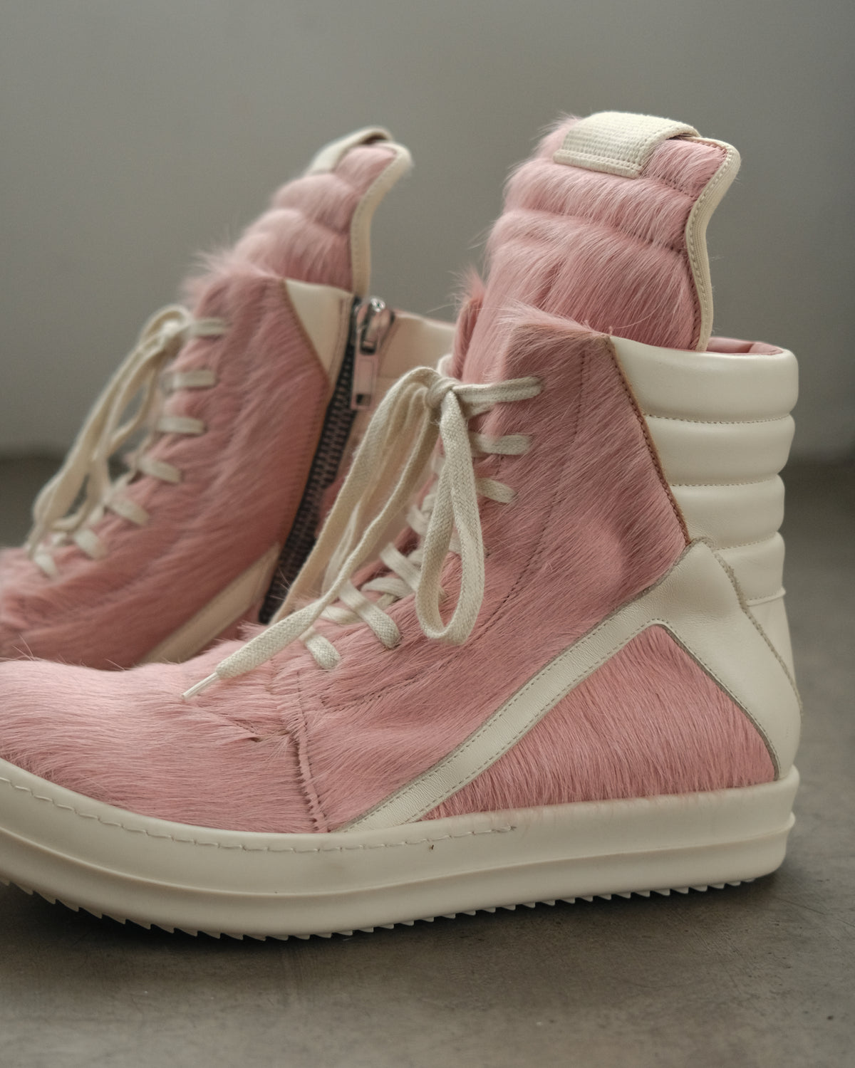 Rick Owens Pink Geobasket Pony Hair Sneakers
