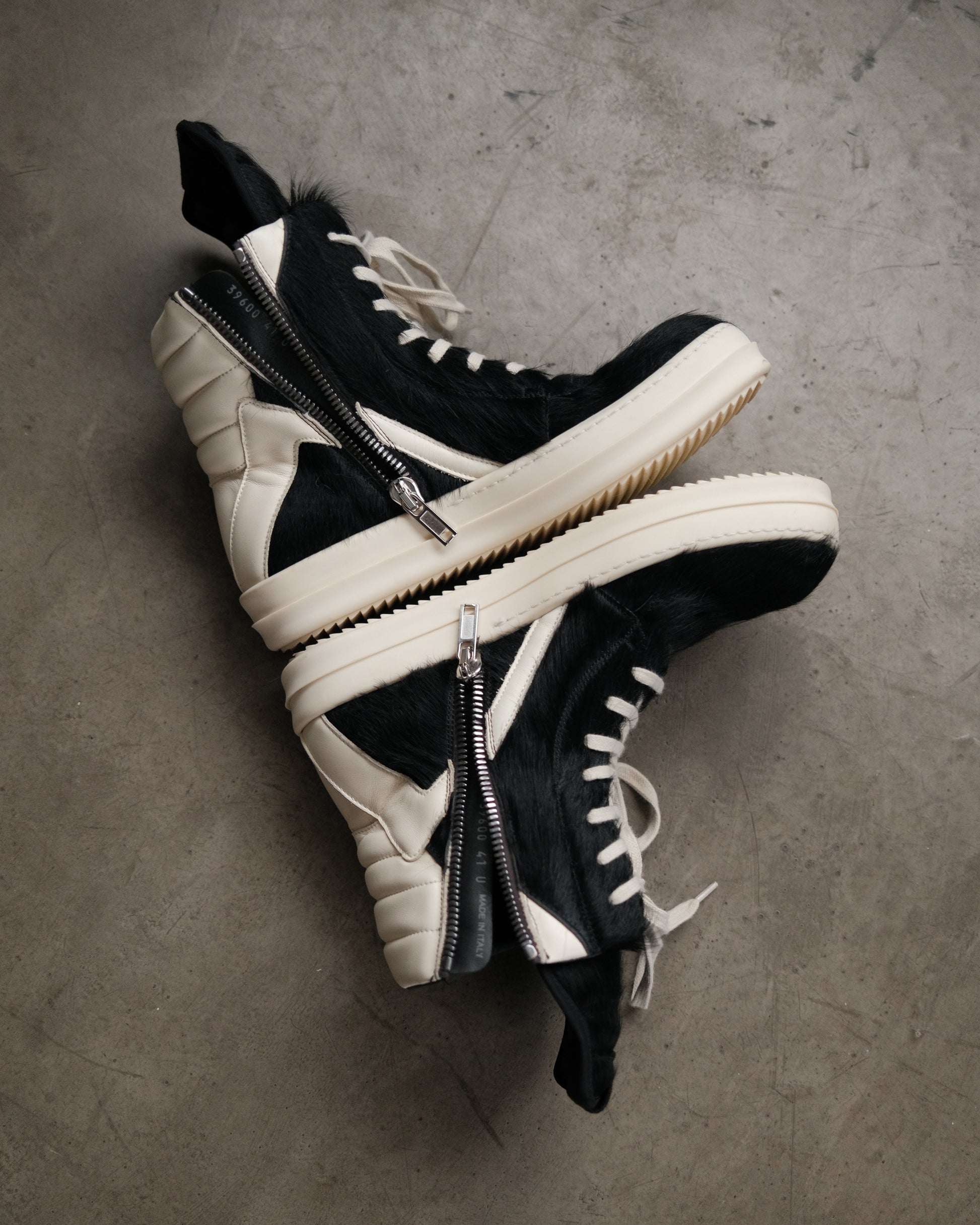 RICK OWENS Black Pony Hair Geobasket Sneakers