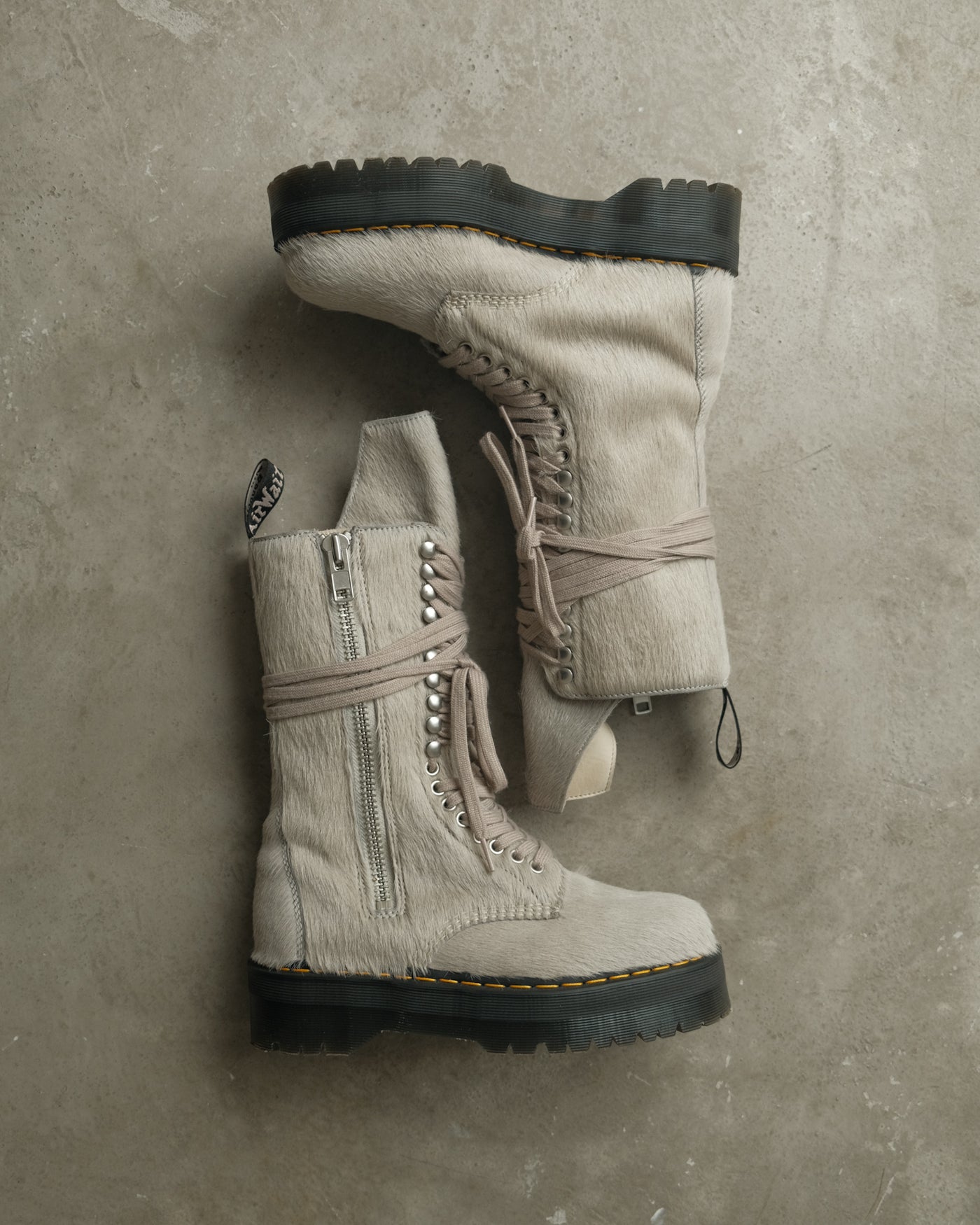 Rick Owens x Dr. Martens ‘Calf Hair’ Hi-top Light Grey Side Zip Boots