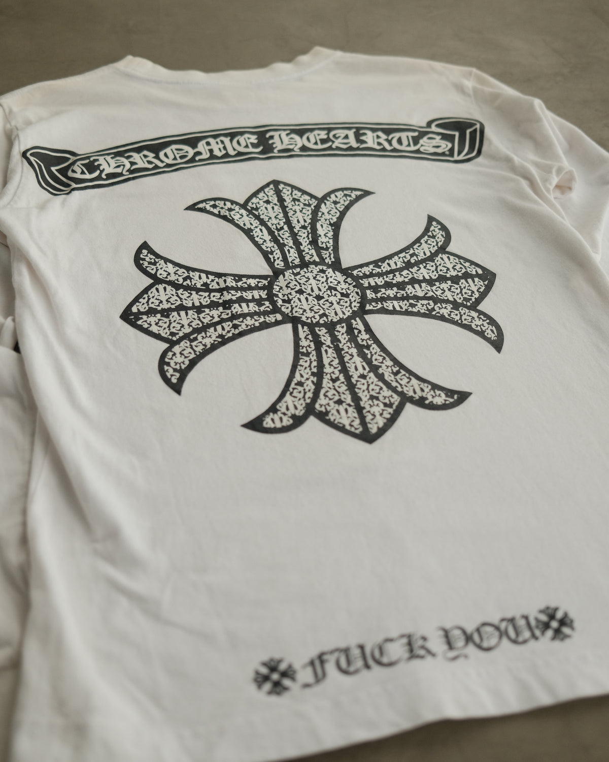 Vintage CHROME HEARTS Scroll Logo Cross L/S T-Shirt