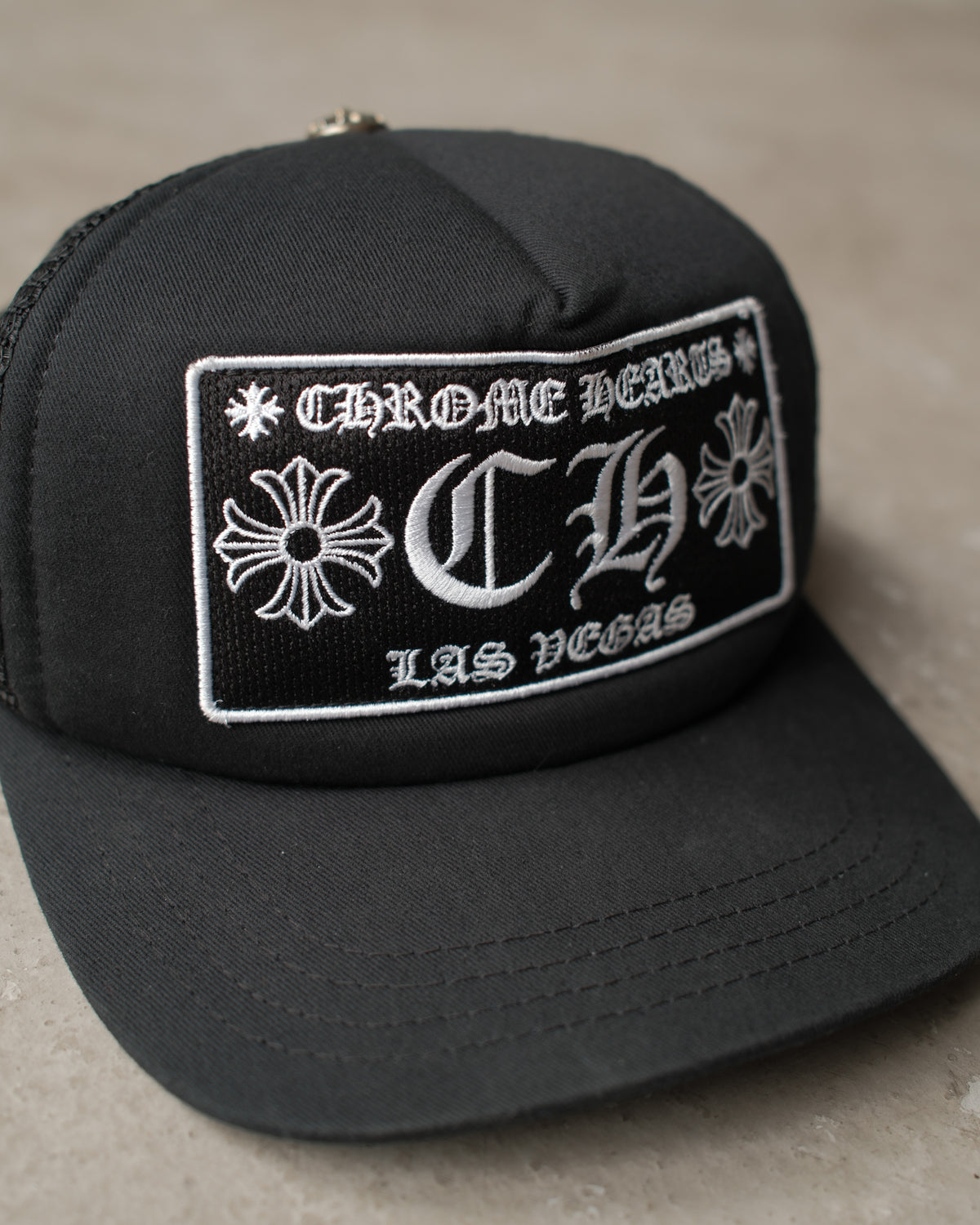 Chrome Hearts Las Vegas Exclusive CH Patch Trucker Hat – Black/Black