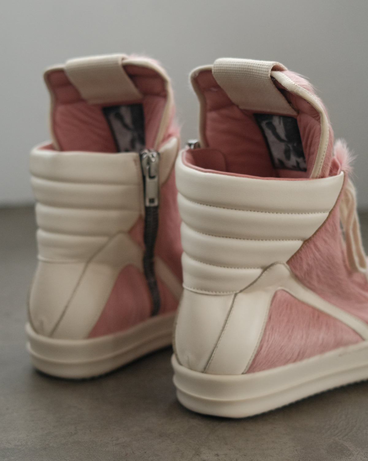 Rick Owens Pink Geobasket Pony Hair Sneakers