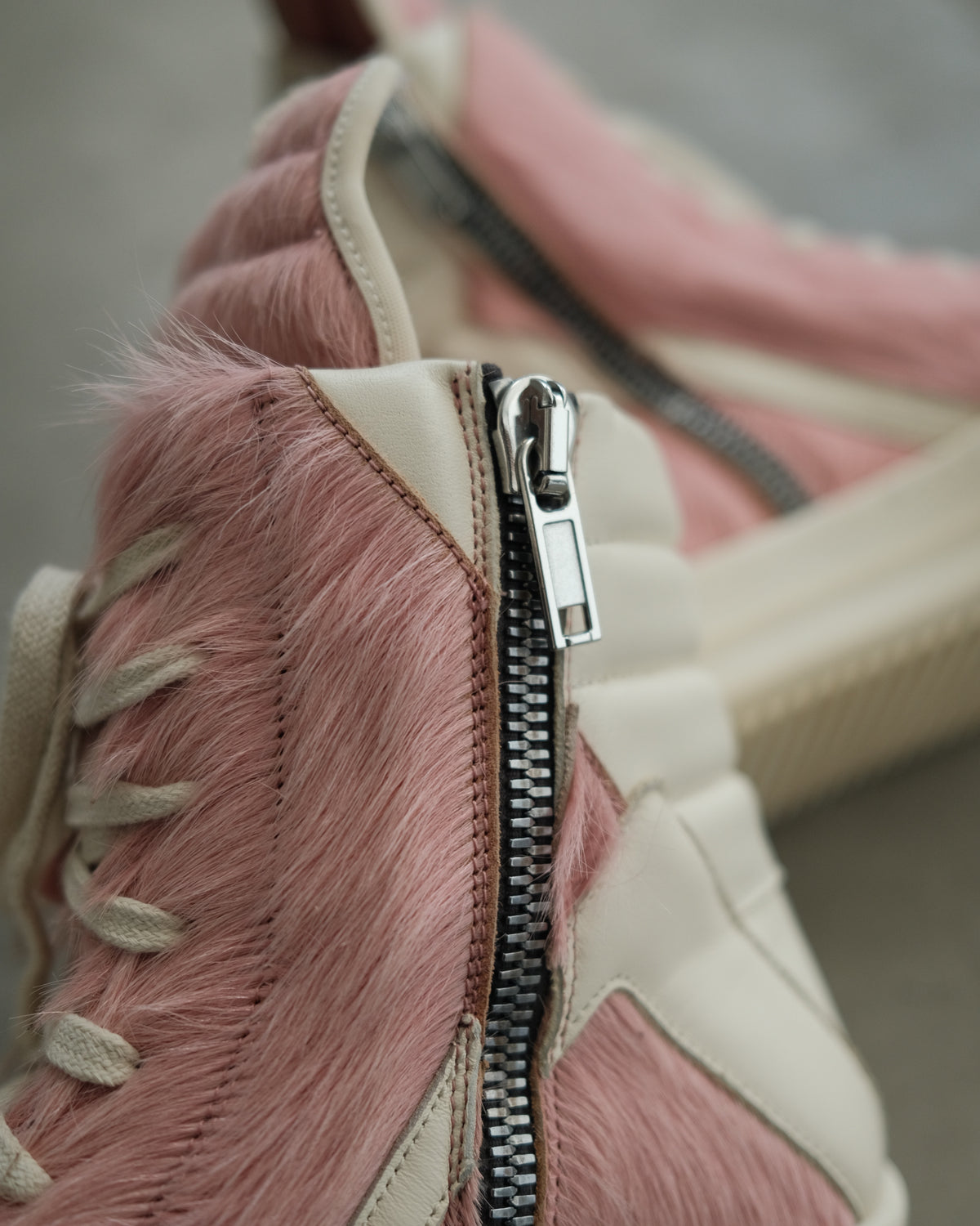 RICKOWENS Pink Geobasket Pony Hair Sneakers