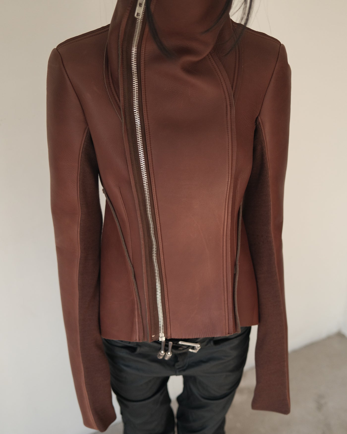 F16 RICK OWENS LILIES Asymmetric Leather Jacket