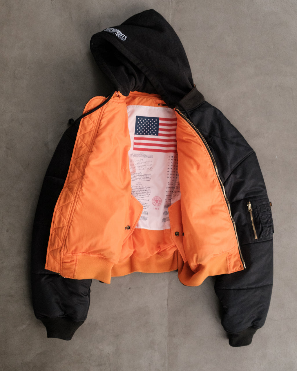 Vetements SS17 Reverside Flag Bomber in Black