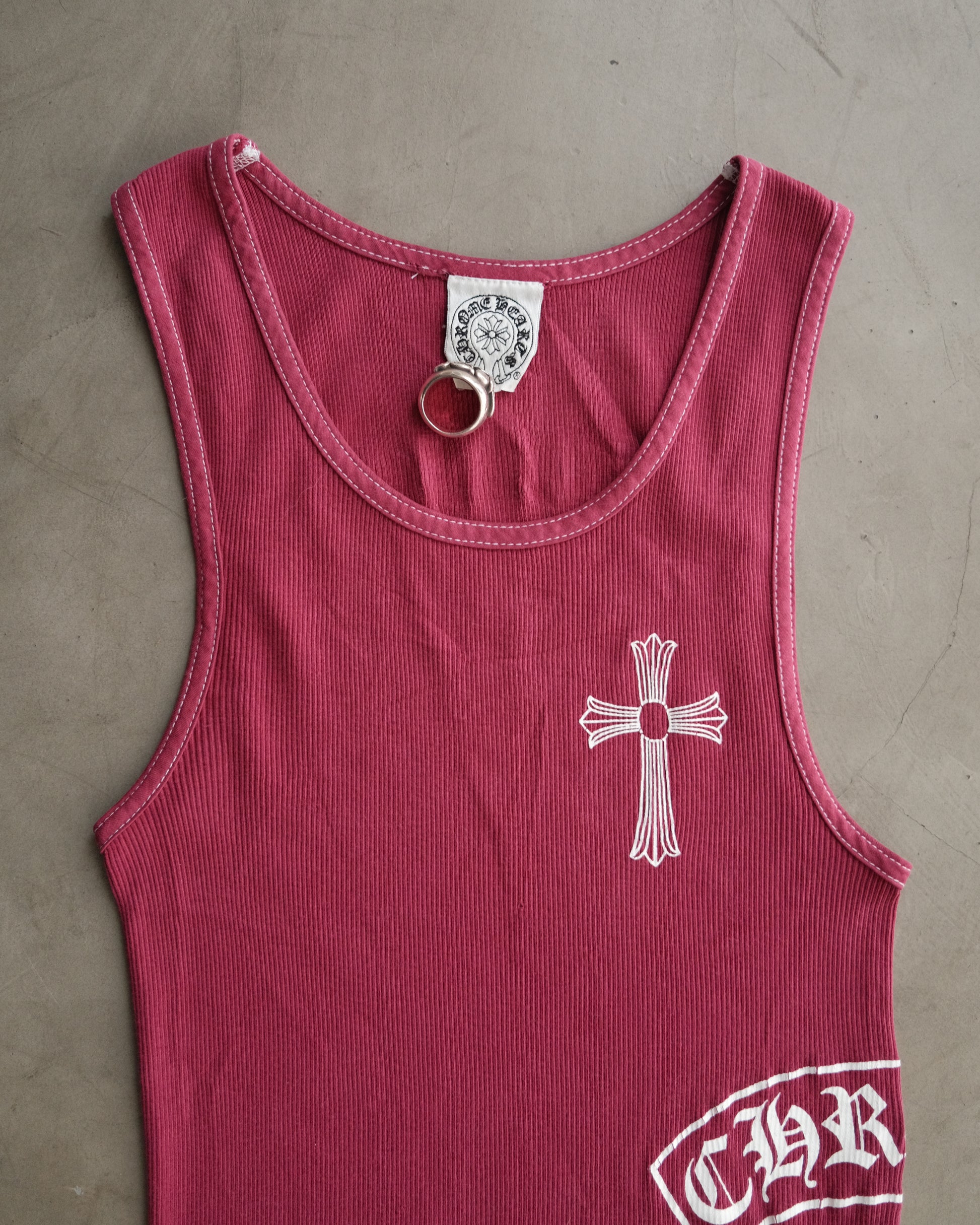 Vintage CHROME HEARTS Maroon Side Bar Logo Tank Top