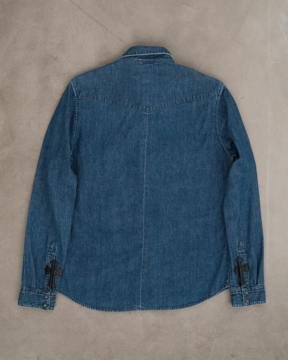 CHROME HEARTS Denim Western Cross Ball Button Long Sleeve Shirt
