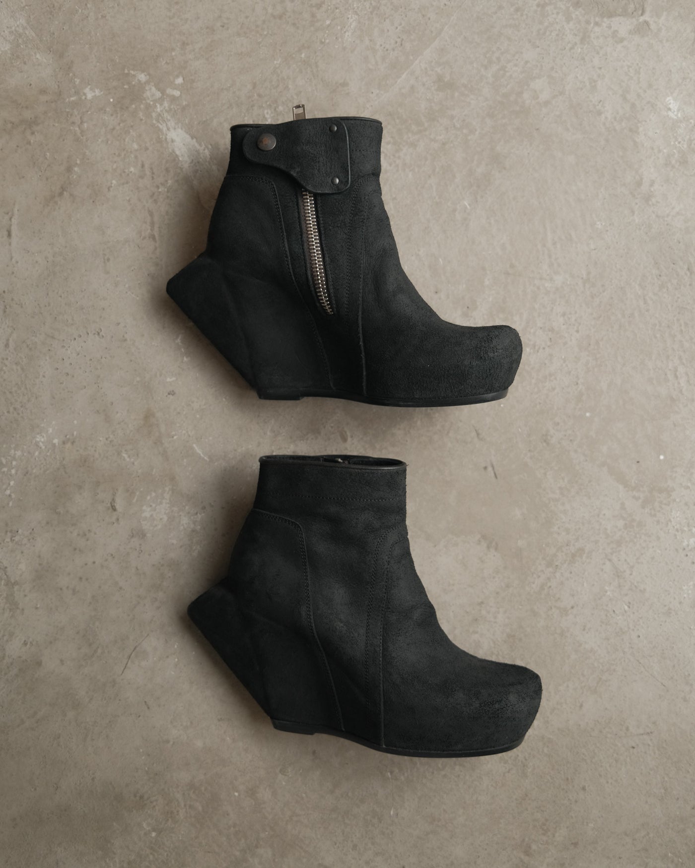 RICK OWENS Black Suede Wedge Boots