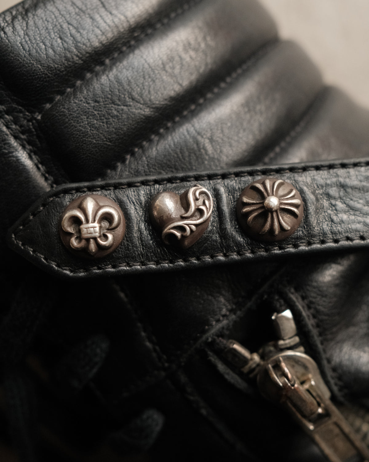Chrome Hearts Adjustable Leather Silver Bracelet