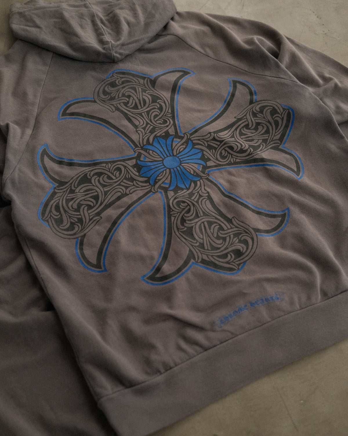 CHROME HEARTS Blue Floral Cross Logo Grey Zip Up Hoodie