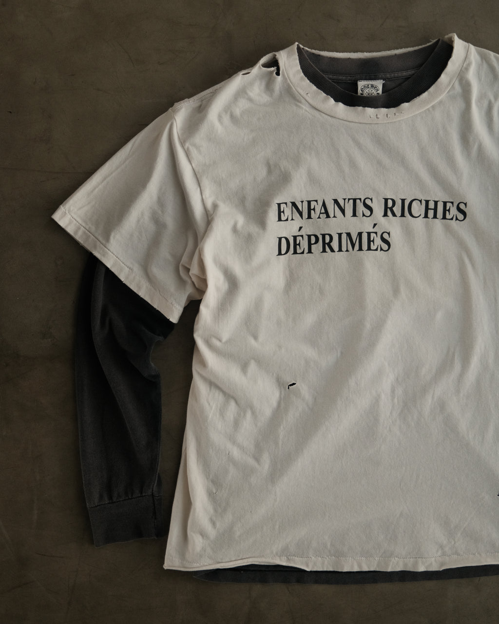 ENFANTS RICHES DÉPRIMÉS 
Distressed Logo-Print Cotton-Jersey T-Shirt