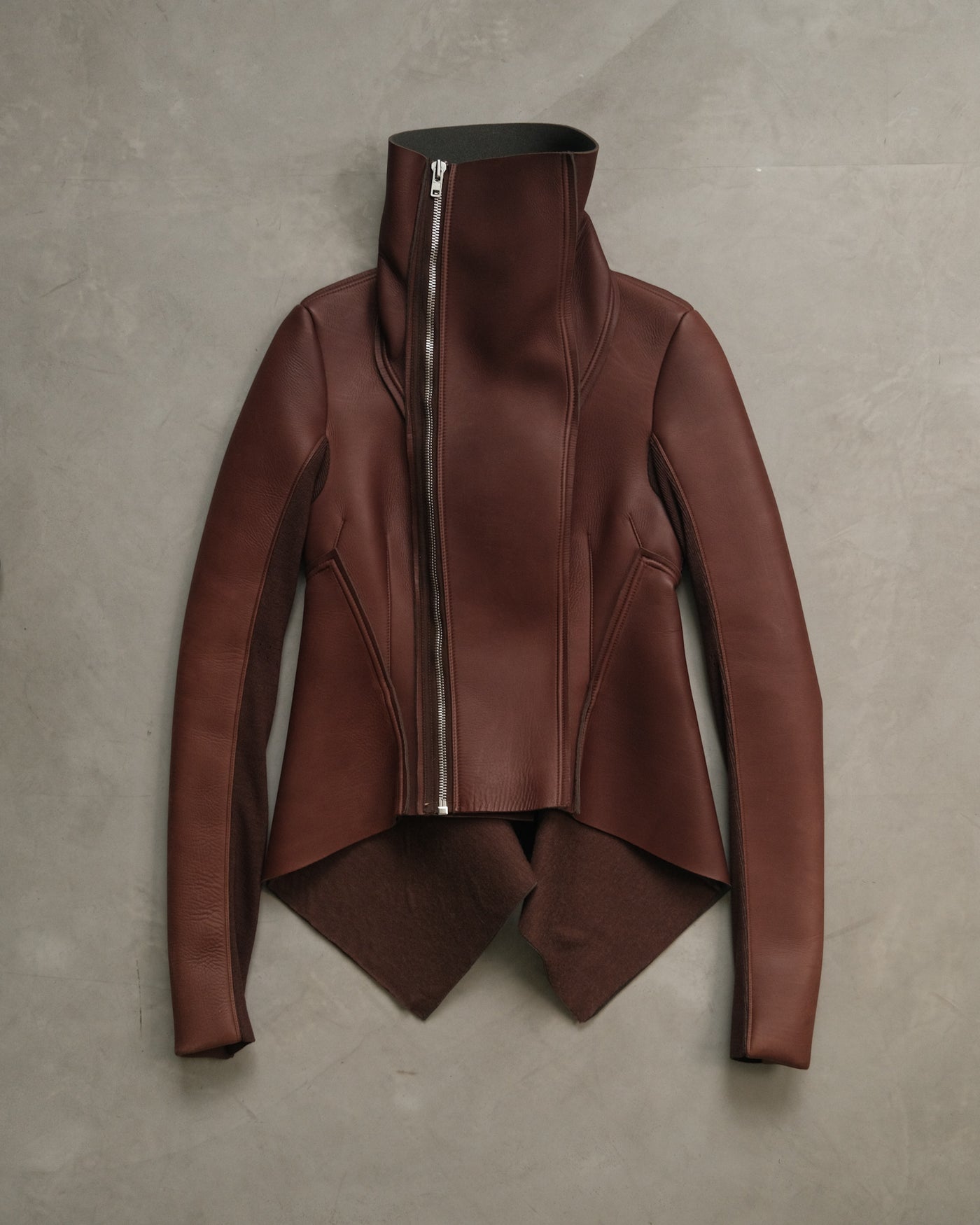 F16 RICK OWENS LILIES Asymmetric Leather Jacket