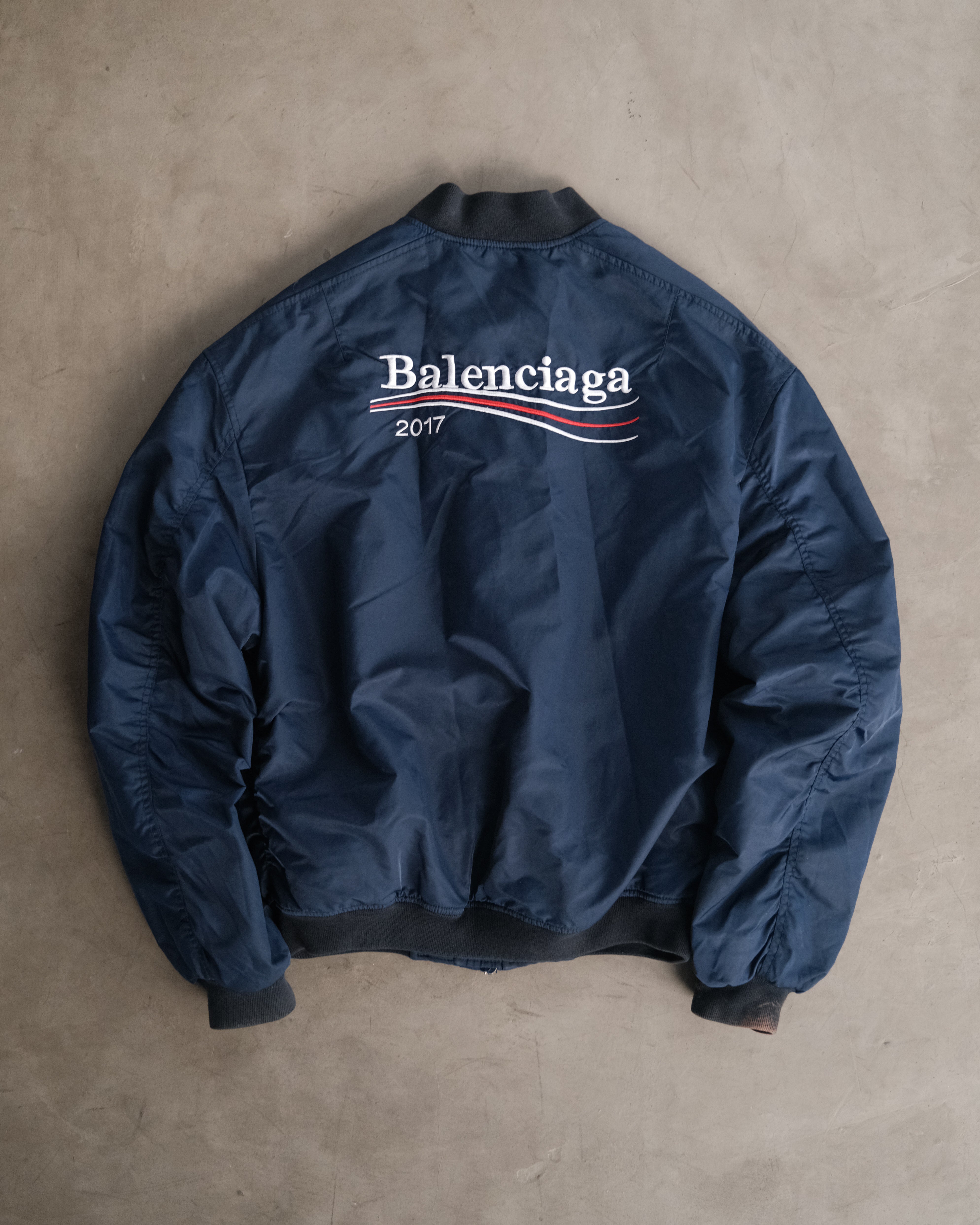 BALENCIAGA 2017 Runway Navy Wobble Campaign MA1 Padded Bomber
