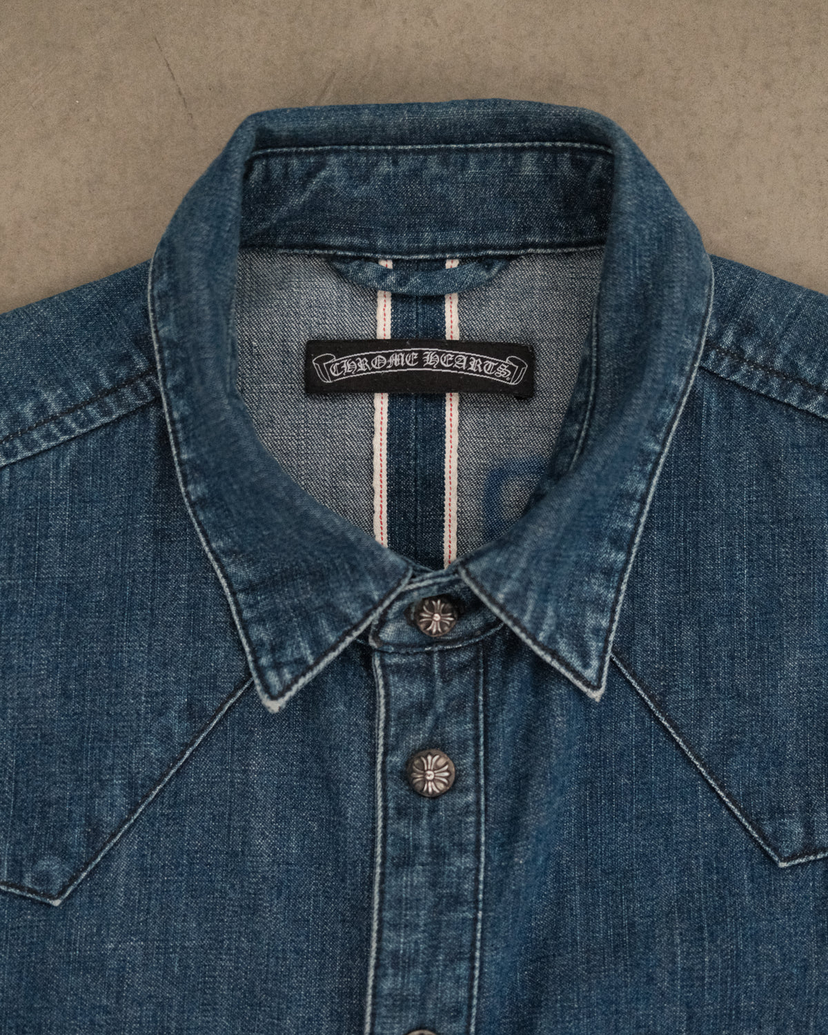CHROME HEARTS Denim Western Cross Ball Button Long Sleeve Shirt