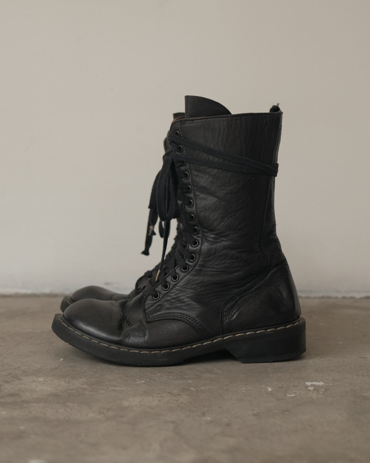 FW07 RICK OWENS Exploder Black Leather Combat Boots